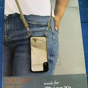 Crossbody Wallet Phone Case by Fellowes w/ Strap iPhone XR  Gold NEW